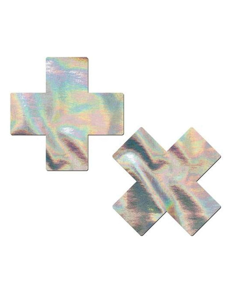 Pastease Hologram Cross Pasties-Rainbow-Front